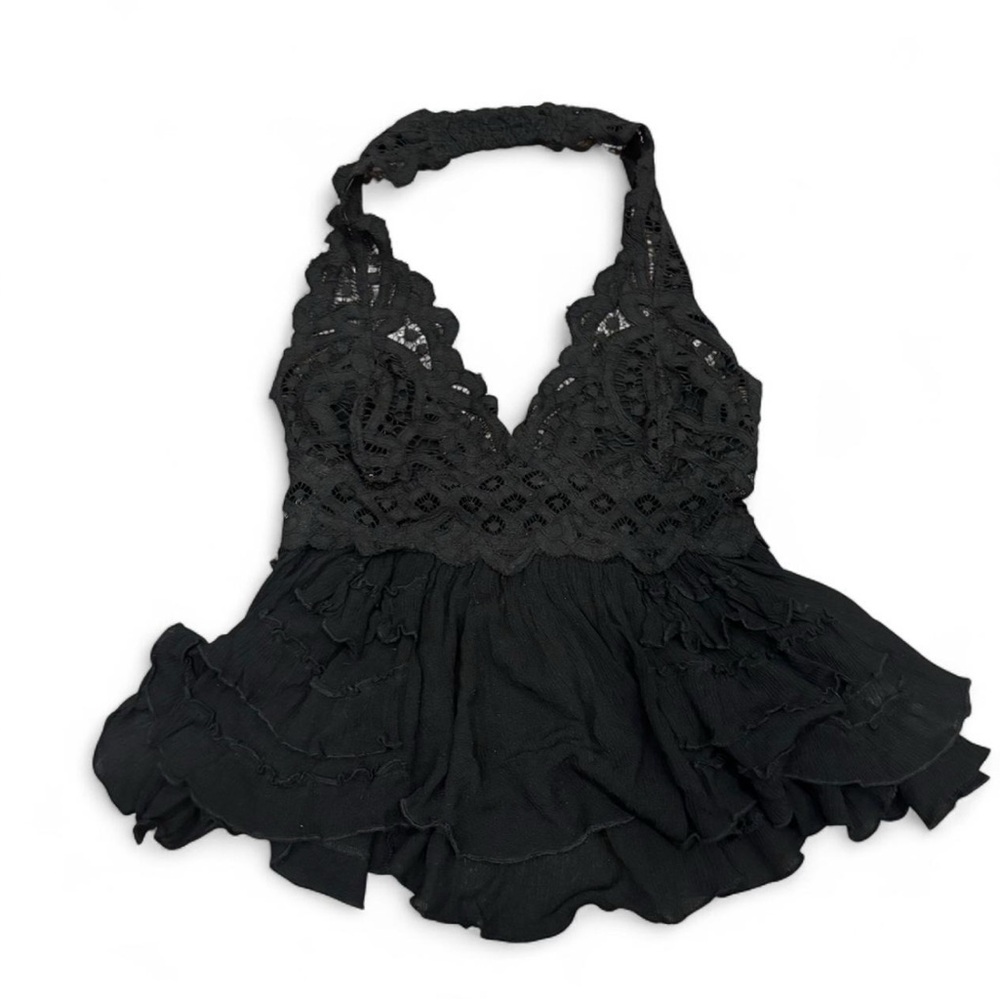 Buckle Black Lace Halter Crop Top